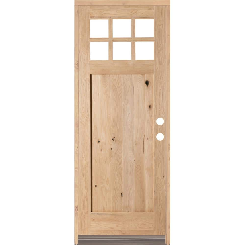 Krosswood Doors 36 in. x 96 in. Craftsman 6-Lite w/Clear Beveled Glass  Left-Hand Inswing Unfinished Knotty Alder Prehung Front Door 