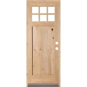 36 in. x 96 in. Craftsman 6-Lite w/Clear Beveled Glass Left-Hand Inswing Unfinished Knotty Alder Prehung Front Door