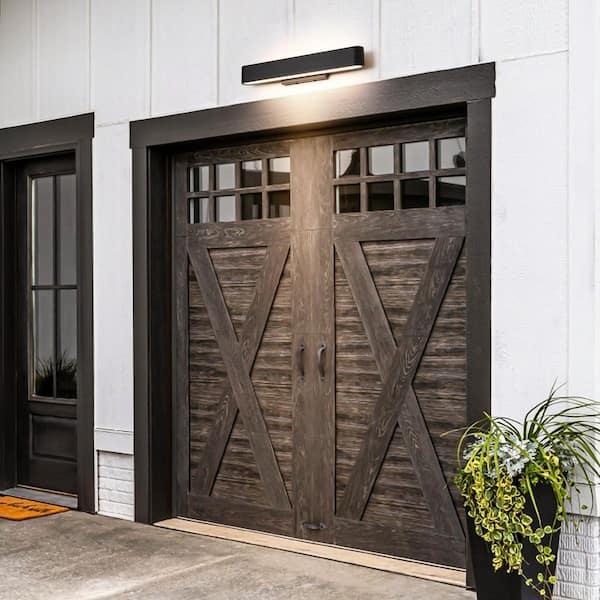 Robert 2-Light 23.6 in. Modern Black Linear Long Strip Oval Up&Down Lighting Outdoor Hardwired Lantern Wall Sconce