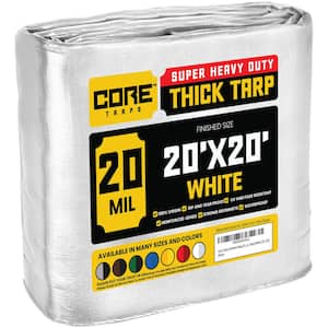 20 ft. x 20 ft. White 20 Mil Heavy Duty Polyethylene Tarp, Waterproof, UV Resistant, Rip and Tear Proof