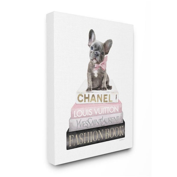 Stupell Industries "Dashing French Bulldog and Iconic Bookstack" by Amanda Greenwood Unframed Animal Canvas Wall Art Print 30 in. x 40 in.