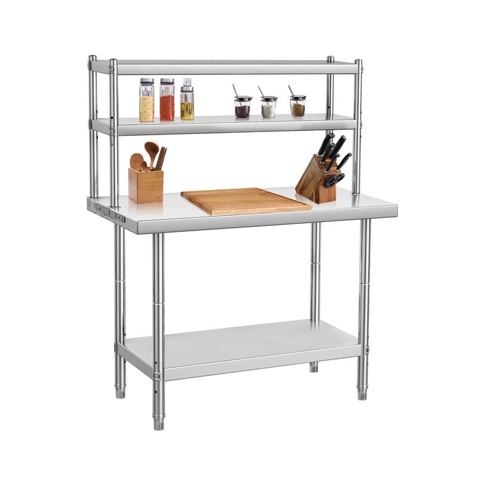 Stainless Steel Work Table with Double Overshelves – Heavy Duty Commercial Prep Table, Adjustable Undershelf, 39x24in price history on PriceWatchPro