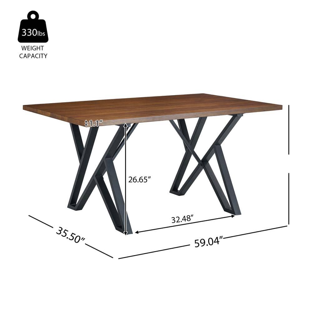 Walnut and Black Industrial Rectangular Dining Table with Metal Base