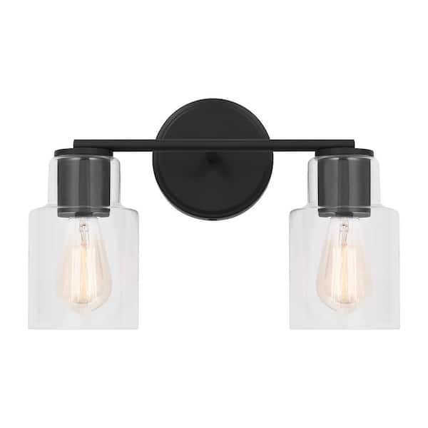 SCOTT LIVING Sayward 14.125 in. W x 9.625 in. H 2-Light Midnight Black Bathroom Vanity Light with Clear Glass Shades