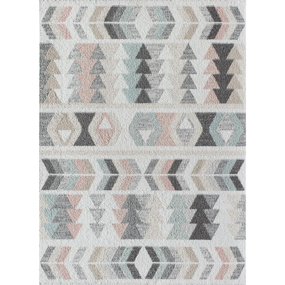 Mint Lime Gray Geometric Patterned Synthetic Area Rug