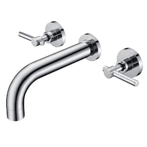 Contemporary Double Handle Wall Mount Roman Tub Faucet with Valve in Chrome