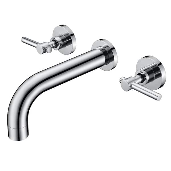 SUMERAIN Contemporary Double Handle Wall Mount Roman Tub Faucet with Valve in Chrome