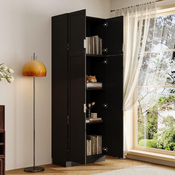 Black 90.6 in. H Accent Cabinet, Bookcase, Wardrobe with 4 Shelves and 4 Doors