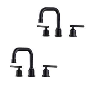 8 in. Widespread Double Handle High Arc Bathroom Faucet with Pop-up Drain and Supply Lines in Matte Black (2-Pack)