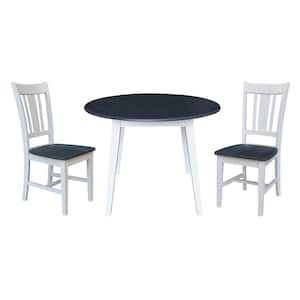 Set of 3-pcs - 42 in. White/Heather Gray Drop-Leaf Solid Wood Table and 2-Side Chairs