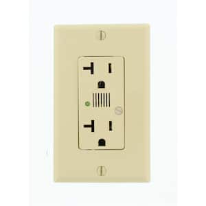 Decora Plus 20 Amp Industrial Grade Self Grounding Duplex Surge Outlet with Audible Alarm, Ivory