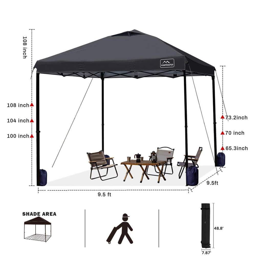 Black 10x10 Waterproof Pop-Up Canopy Tent with Adjustable Legs
