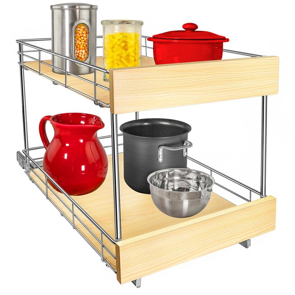 Double Tier Pull-Out Wood and Metal Cabinet Organizer