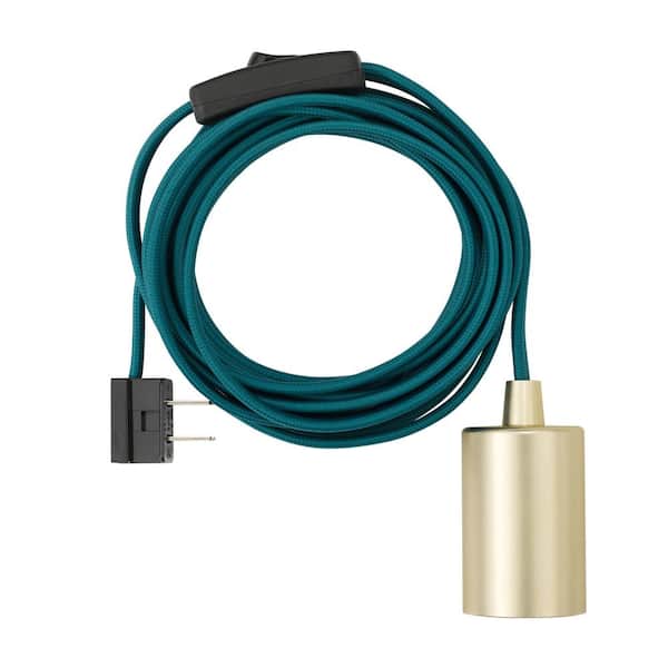 Novogratz x Globe Electric Emile 1-Light Teal and Brass Plug-In Exposed Socket Pendant