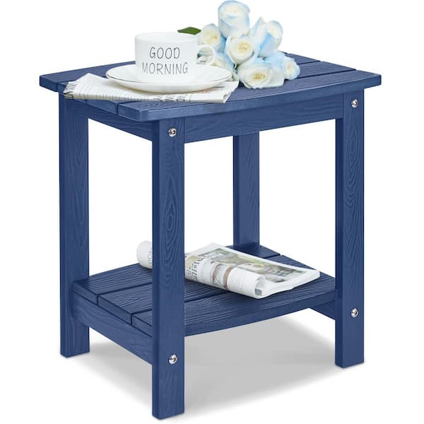 Unbranded Waterproof Double Tier Navy Blue Rectangle HIPS Plastic 16.7 in. Outdoor Side Table