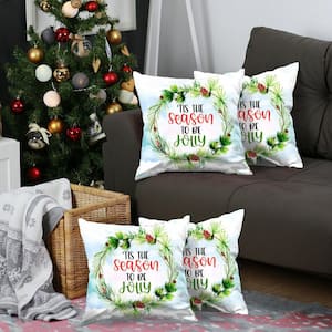 Christmas Themed Decorative Throw Pillow Square 18 in. x 18 in. White and Green for Couch, Bedding (Set of 4)