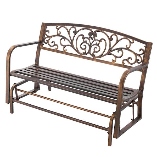 50 in. 2-3-Person Antique Bronze Metal Outdoor Bench with Cast Iron Backrest Armrests Weatherproof for Patio Garden Yard