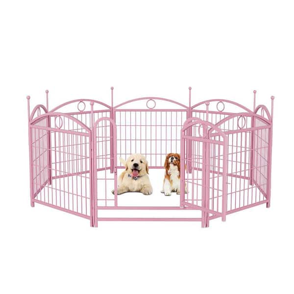 24 in. Metal Garden Fence with Doors, Foldable Pet Playpen for Indoor and Outdoor Use