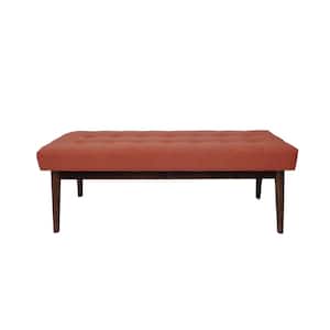 Flavel Coral and Walnut Tufted Ottoman
