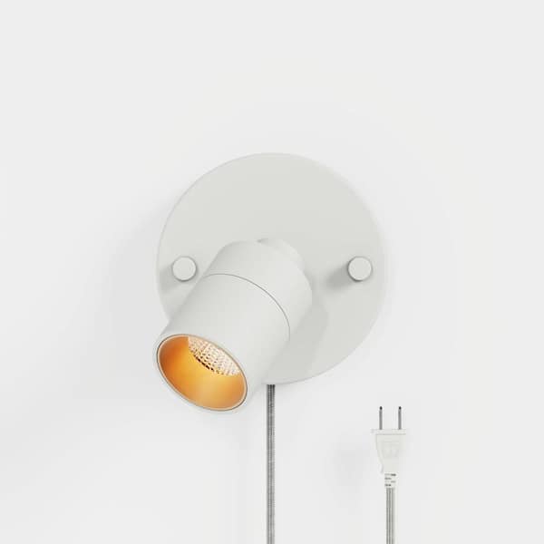 Shura 1-Light Matte White Plug-In Spot Light w/ Dimmer Switch Integrated LED Bulb, Flush Mount Wall Sconce 3000K 455 Lmn