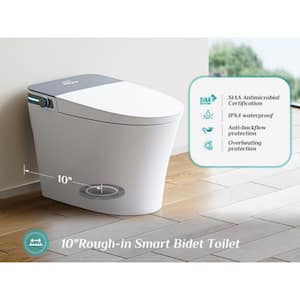 10 in. Rough-In 1/1.27 GPF Tankless Elongated Smart Toilet Bidet in White with Front/Rear Wash, Foot Sensor, Heated Seat