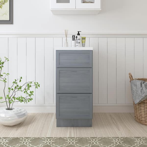 Vanity Art 15 in. W x 21 in. D x 32.5 in. H 3-Drawers Bath Vanity Cabinet Only in Smoky Gray