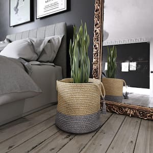 Amara Tan / Gray 2-Tone Natural Jute Woven Decorative Storage Basket with Handles