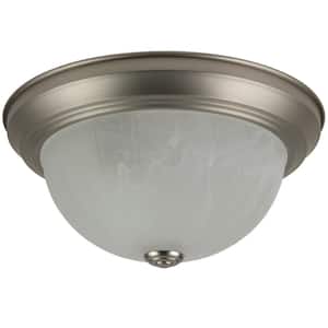11 in. 2-Light Brushed Nickel Decorative Dome Flush Mount Light with Alabaster Glass Shade