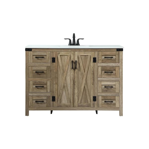 Unbranded Simply Living 48 in. W x 19 in. D x 34 in. H Bath Vanity in Natural Oak with Ivory White Engineered Marble Top