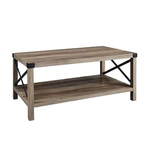 Urban Industrial 40 in. Gray Wash Rectangle MDF Wood Top Coffee Table with Shelf
