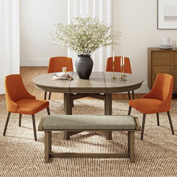 Clara 6-Piece Orange Solid Wood Frame Dining Sets with Extendable Tabletop