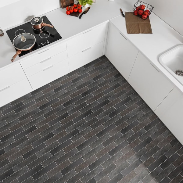 Merola Tile Capri Brick Nero 2-1/2 in. x 10 in. Porcelain Floor