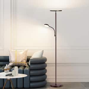 Modern Slim 71in. Bronze Dimmable Torchiere Floor Lamp with Reading Side Light and Remote Control