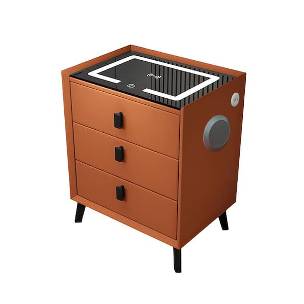 anpport Orange 3-Drawer 19.70 in.W Nightstand with Wireless Charging Station, USB Charging Ports and Bluetooth Audio