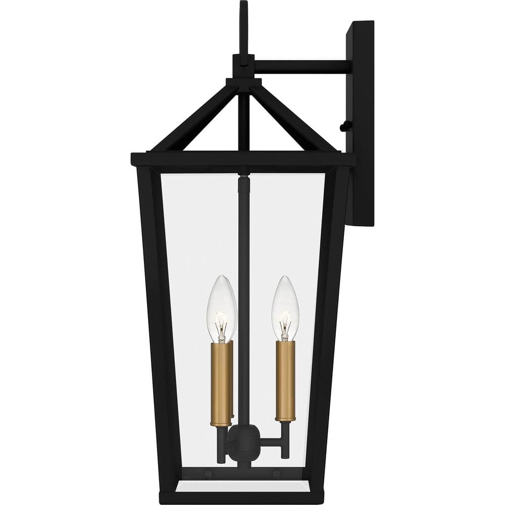 Matte Black and Gold 3-Light Outdoor Wall Sconce