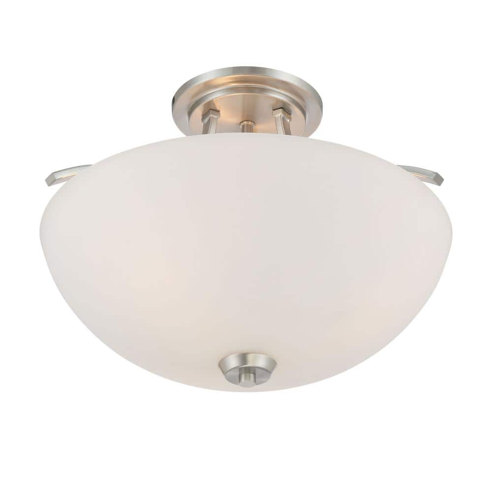 Overland Park Brushed Nickel 3-Light Semi-Flush Mount with Etched White Glass