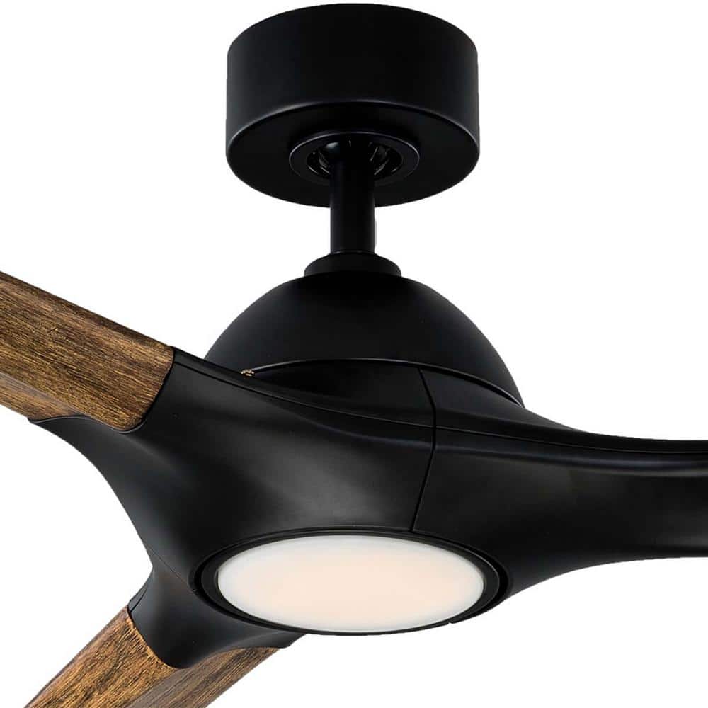 Woody 60" Matte Black and Distressed Koa Smart Ceiling Fan with LED Light