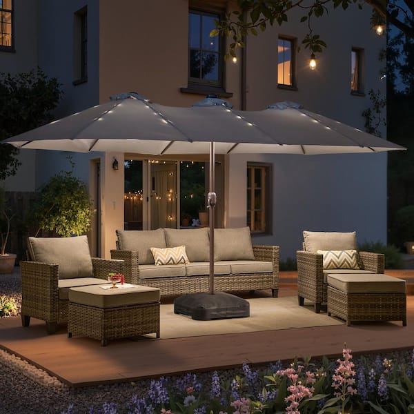 best 15 patio umbrella weaxty W Wisteria A 15 ft. Outdoor Market Solar LED Patio Umbrella, UV Protection with Base in Gray