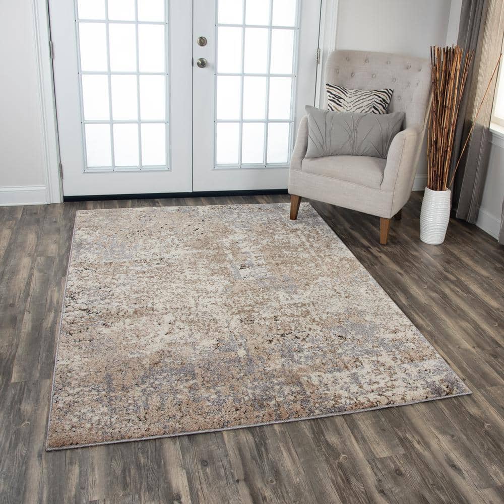 Venice Gray and Beige Abstract Synthetic Area Rug