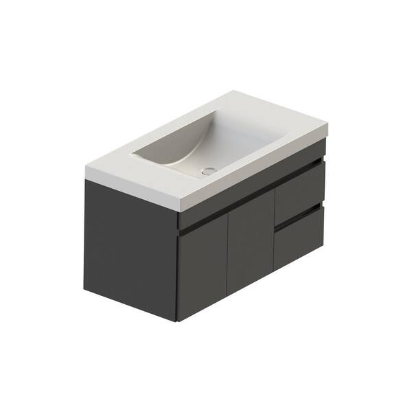 LIFT BRIDGE KITCHEN & BATH Viteli + Siena 37 in. W x 19 in. D x 29 in. H Wall-Mount Bath Vanity in Gray with White Cultured Marble Vanity Top