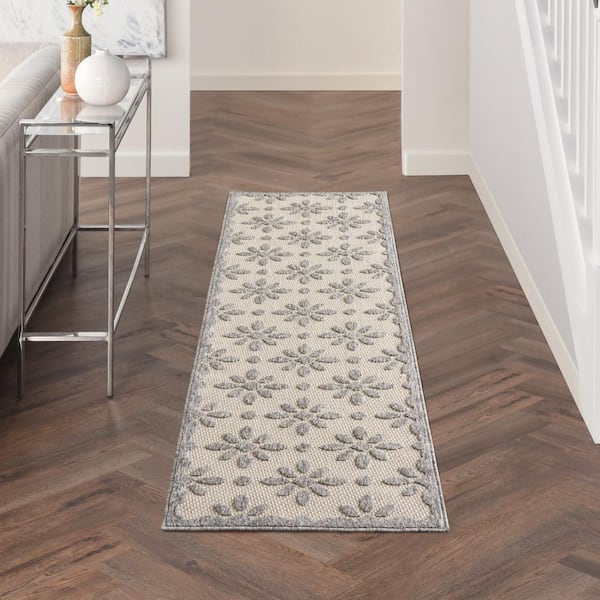 Palamos Cream 2 ft. x 8 ft. Kitchen Runner Geometric Contemporary Indoor/Outdoor Patio Area Rug
