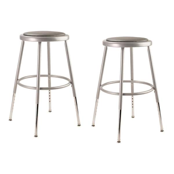 National Public Seating 25 in. - 33 in. Height Adjustable Grey Heavy Duty Vinyl Padded Steel Stool (2-Pack)