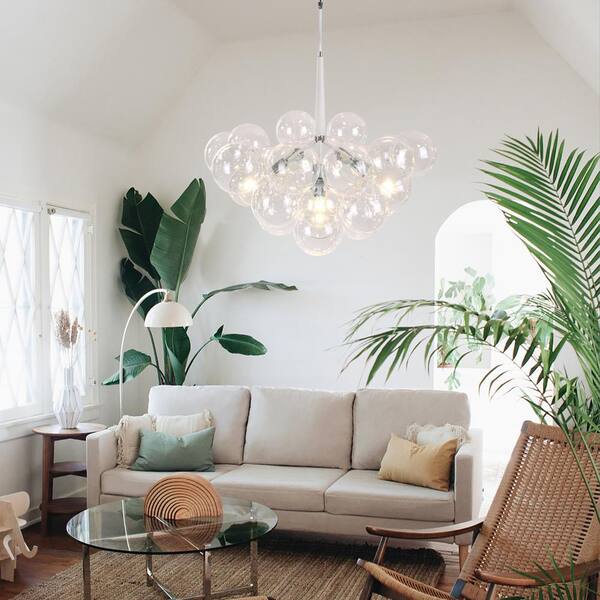 HUOKU Alma 6-Light 24.8 in.W Silver Bubble Chandelier with HUOKU Alma 6-Light 24.8 in.W Silver Bubble Chandelier with