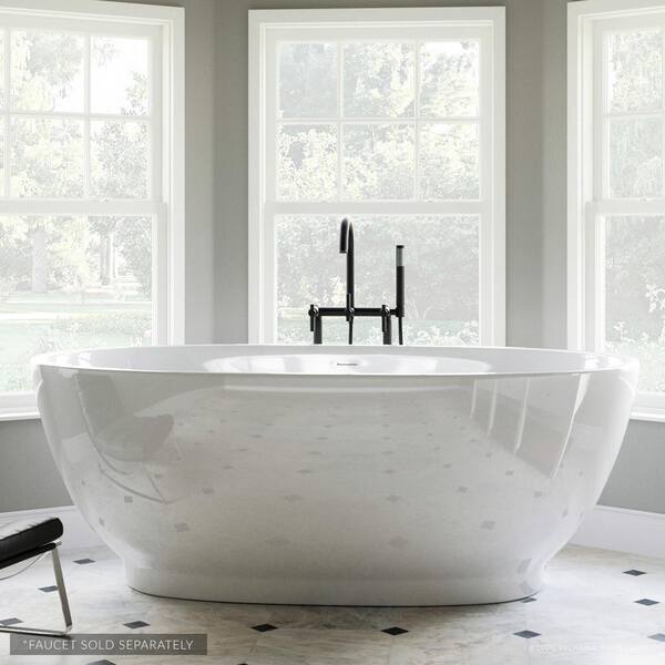 PELHAM & WHITE W-I-D-E Series Grandby 65 in. Acrylic Oval Freestanding Bathtub in White, Drain in White