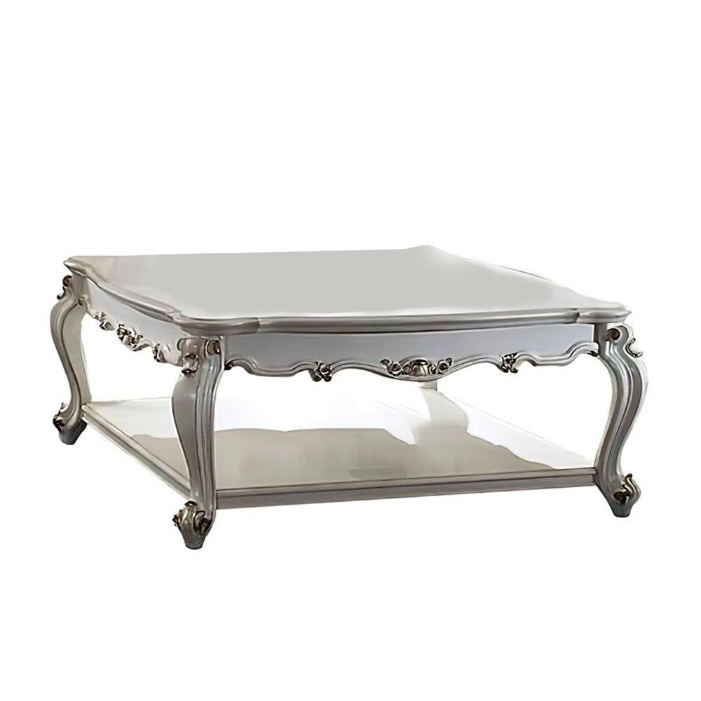 47" Antique Pearl Wood Coffee Table with Storage Shelf