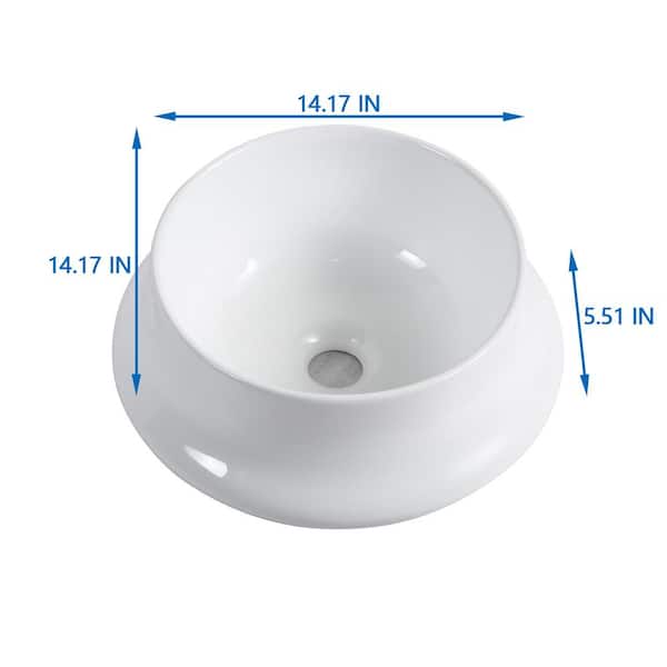 14.17 in. White Ceramic Topmount Oval Bathroom Vessel Sink Basin