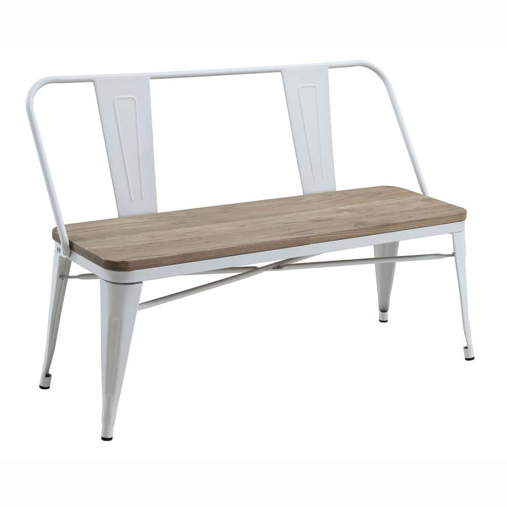 Bremke White and Dark Oak Metal Dining Bench (32.5 in. H x 47 in. W x 20.5 in. D) -  Furniture of America, IDF-3529WH-BN