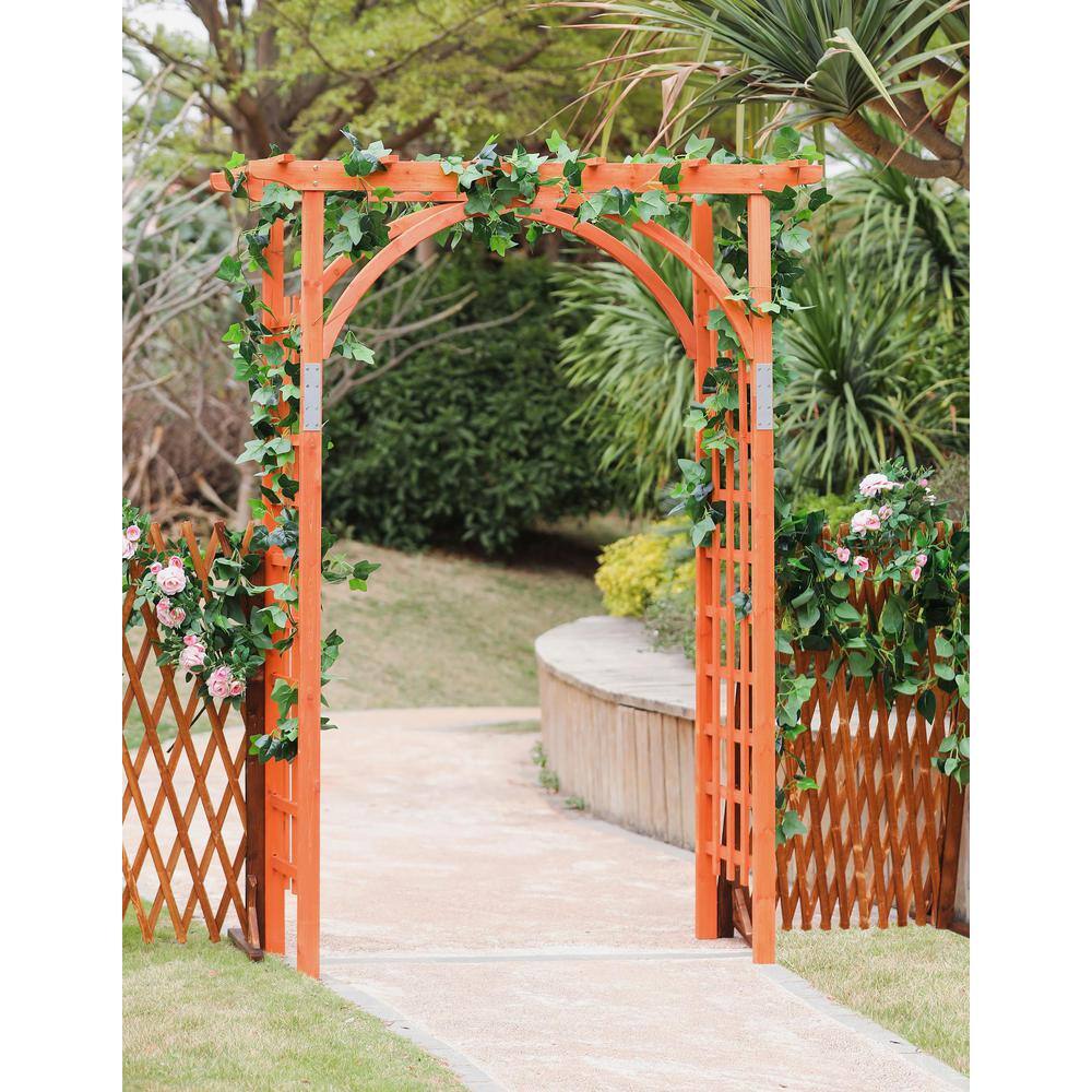 Traditional Brown Fir Wood Garden Arbor with Arch Design