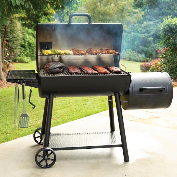 Char-Griller Smokin' Champ Charcoal Grill Offset Smoker in Black
