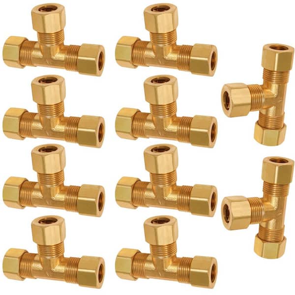 PLUMBFLEX 1/4 in. OD Compression Tee Brass for use with Potable Water ...